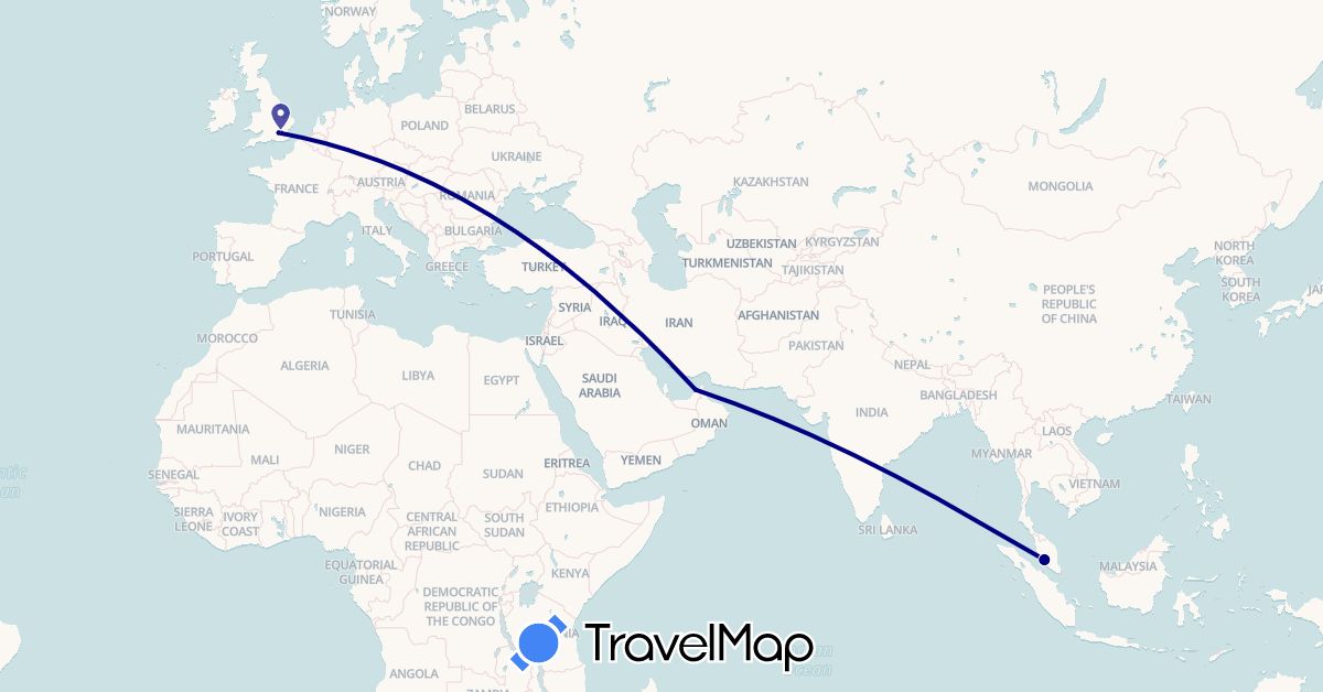 TravelMap itinerary: driving in United Arab Emirates, United Kingdom, Malaysia (Asia, Europe)
